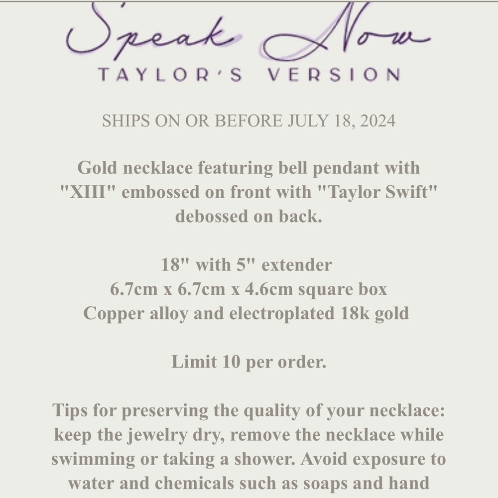 SOLDTaylor Swift Official Speak Now ๐ bell necklace *New* - Picture 2 of 9